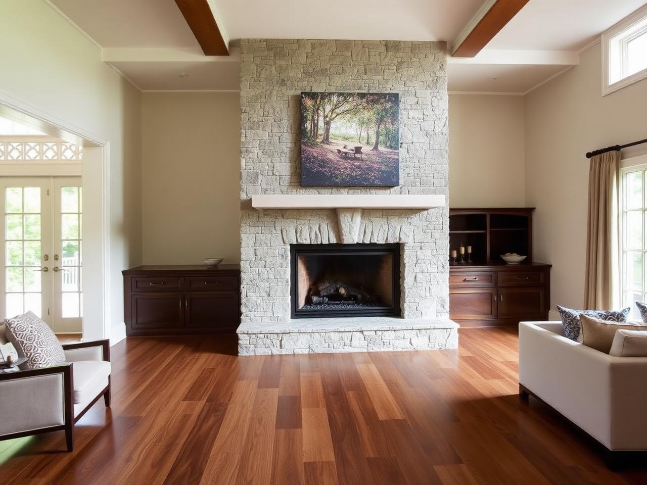 Stacked Stone Fireplace